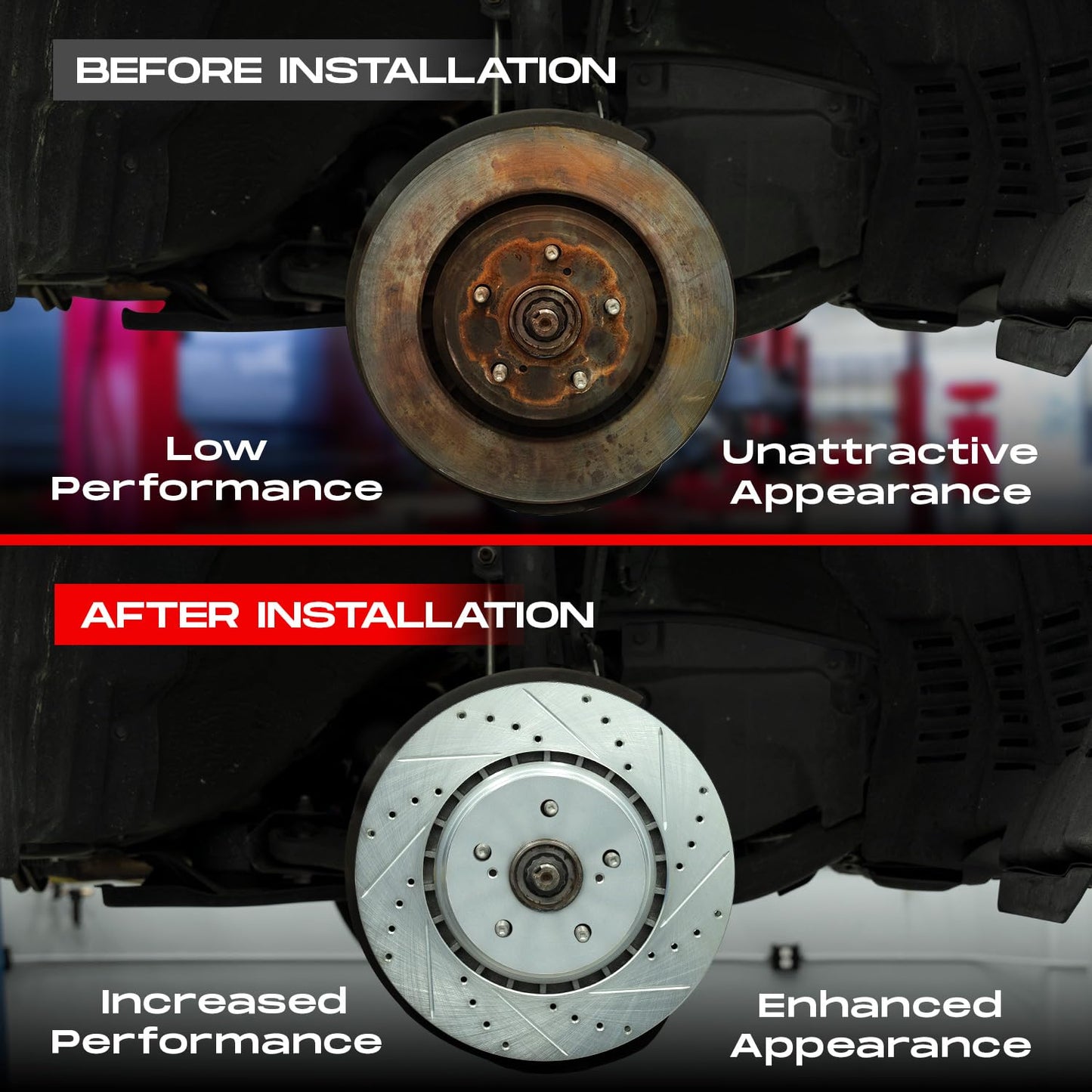 R1 Concepts Front and Rear Brake Kit For 2018-2022 Kia Stinger| Drilled Slotted Brake Rotors| Optimum OEP Brake Pads and Rotors Kit| Hardware included