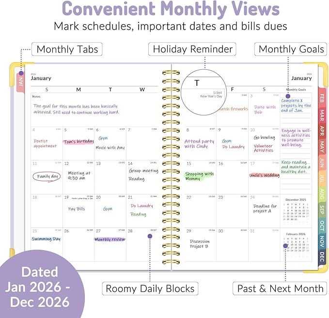 2026 Planner, Forvencer Calendar Planner Weekly and Monthly, Jan 2026-Dec 2026, 6" X 8", Hardcover Agenda Book, Daily Journal Organizer with Inner Pocket, Notebook for Office School, A5, Black
