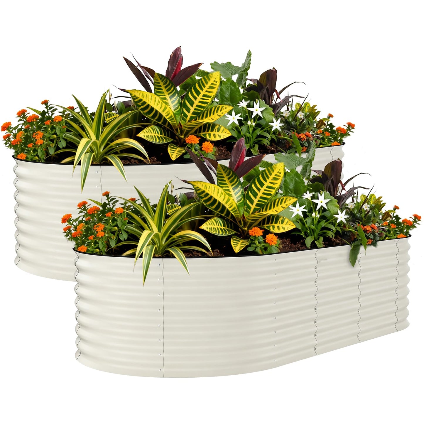 Garvee 2 Pack Galvanized Raised Garden Beds - 8x4x2ft Planter Box for Vegetables, Flowers, Rust-Resistant Garden Box, Easy Assembly Raised Beds, Durable Planters for Outdoor Plants, Beige