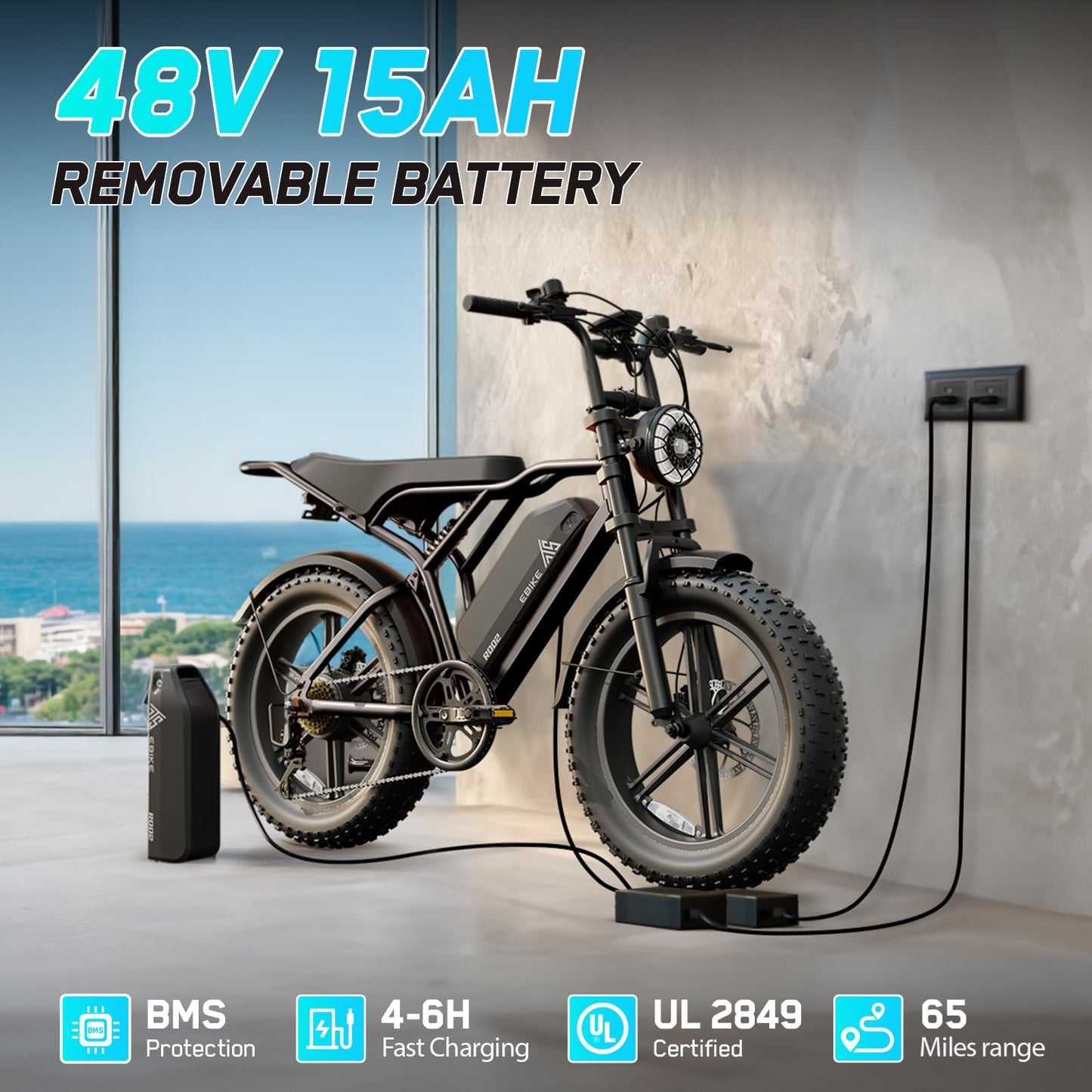 TST Electric Bike for Adults, 1500W Peak Brushless Motor 28 MPH 100 Miles Fat Tire E Bike with 48V 15Ah Removable Battery 20" Electric Bike Hydraulic Suspension and Rear Seat UL 2849 Certified