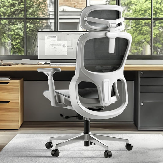 Hbada P2 Ergonomic Office Chair, Office Chair with 3D Lumbar Support, Mesh Chair with 3D 360° Rotation Arms, 3D Headrest & Comfortable Seat, 135° Stepless Tilt Function, White