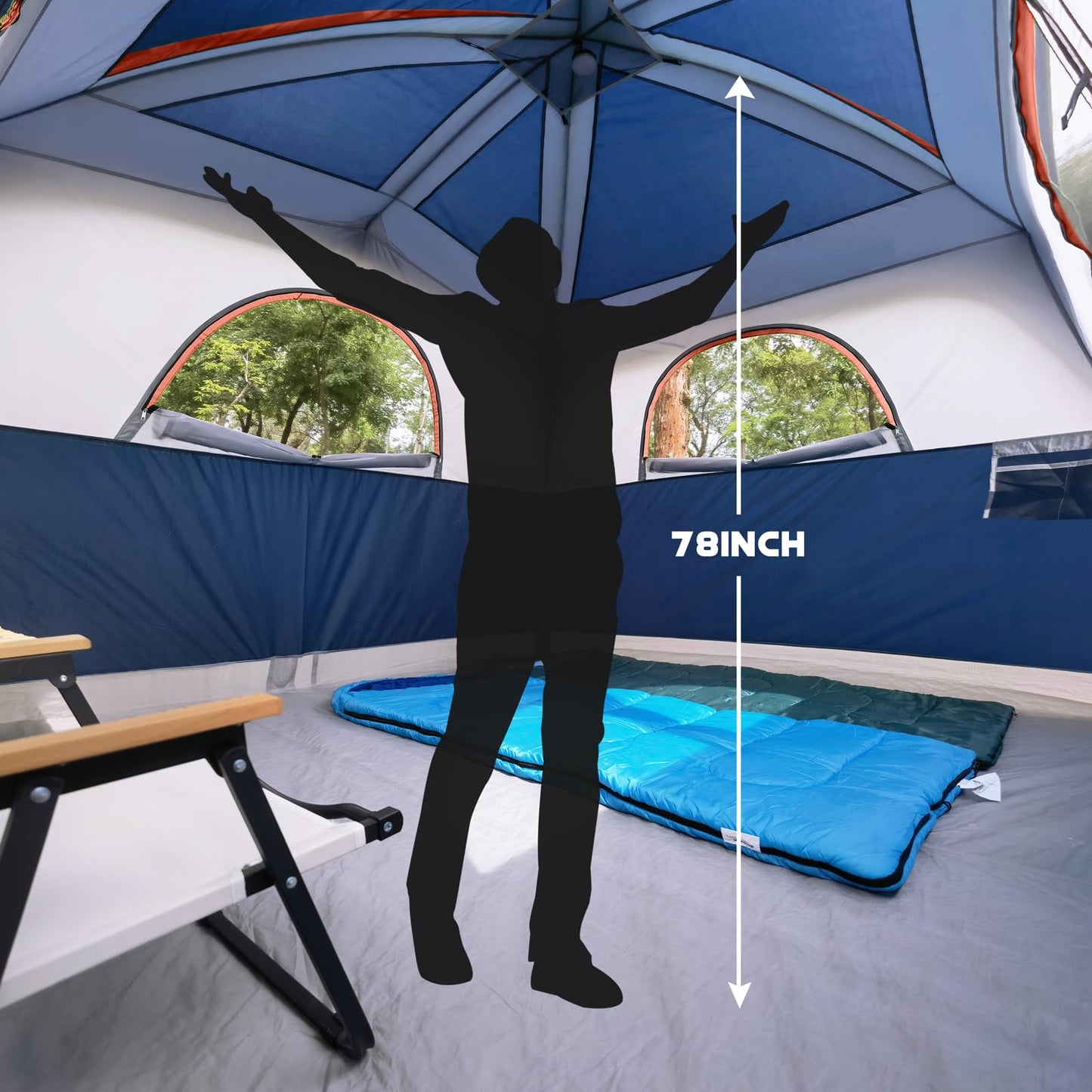 UNP Tents 6 Person Waterproof Windproof Easy Setup,Double Layer Family Camping Tent with 1 Mesh Door & 5 Large Mesh Windows -10'X9'X78in(H) (Navy Blue)