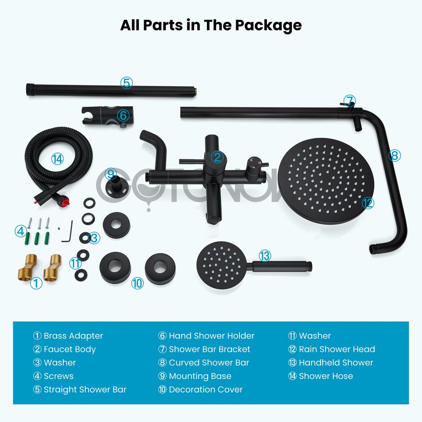 gotonovo Outside Shower Fixture Wall Mount Matte Black SUS 304 Stainless Steel Triple Function with Hand Sprayer and Tub Spout 8 Inch Rainfall Shower Head Shower faucet Set Bathroom Complete Set
