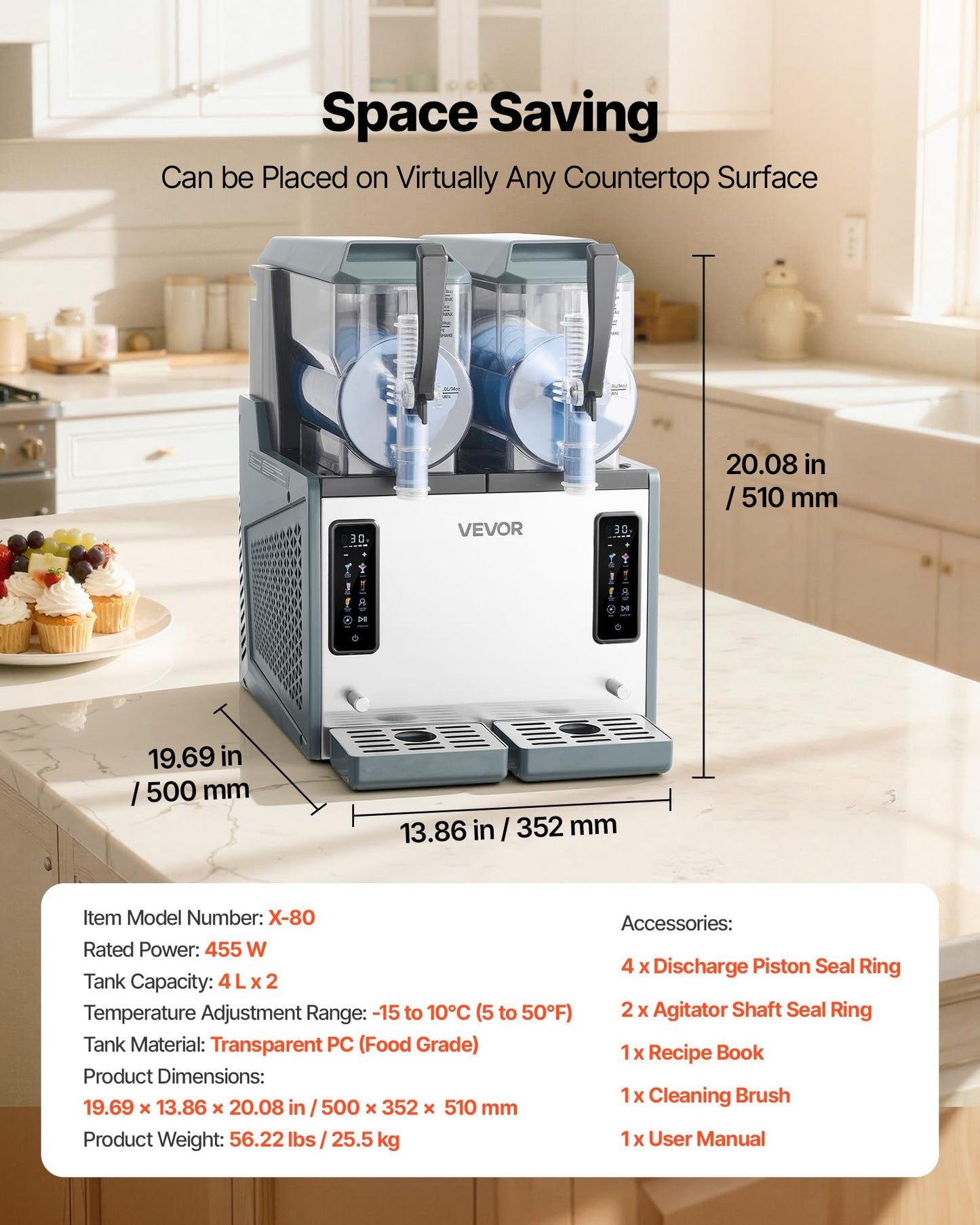 VEVOR Slushie Machine, 4L/135oz x 2 Tank Slushy Machine for Home, No Ice Needed Frozen Drink Maker, Margarita Maker with Self-Cleaning, for Frozen Margaritas, Frappés, Milkshake & More