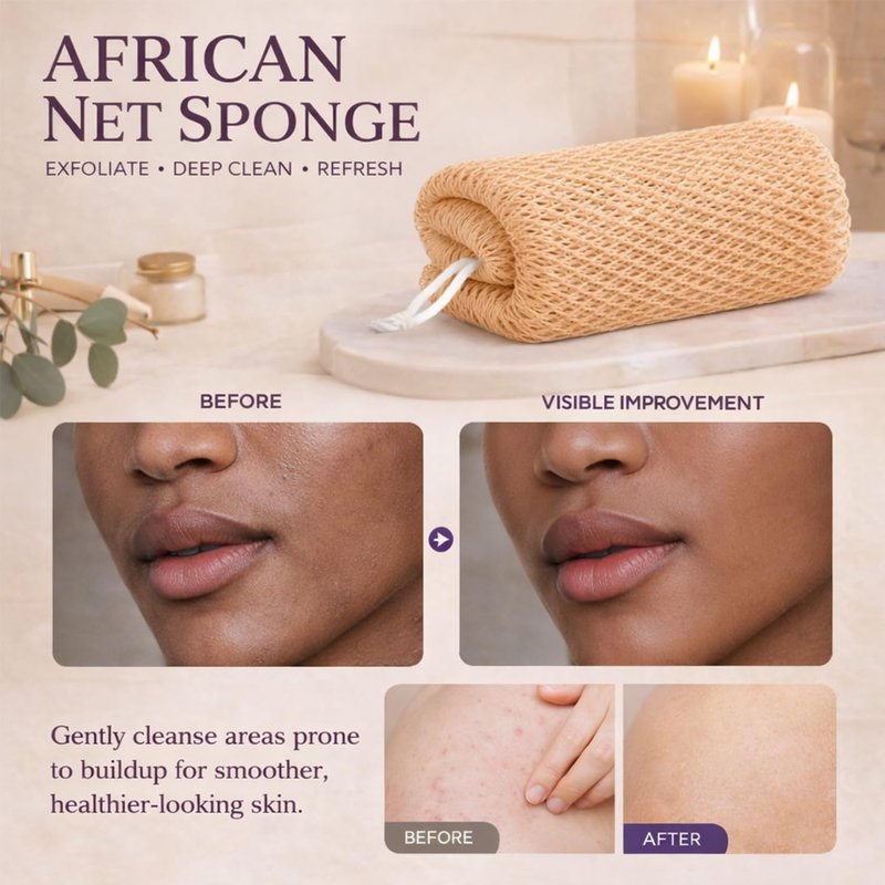 African Net Sponge Authentic, 3 Pcs Exfoliating Net Sponge for Bath, 45 Inch Long Stretch Back Scrubber for Women and Men, Exfoliating Shower Scrubber (Brown+Blue+Gold, 3 Packs)