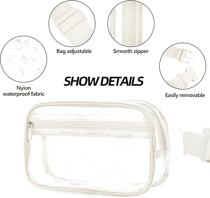 VOROLO Clear Fanny Pack Crossbody Bag For Women And Men Belt Bag Gift For Women Bum Bag with Adjustable Strap for Sports Clear White