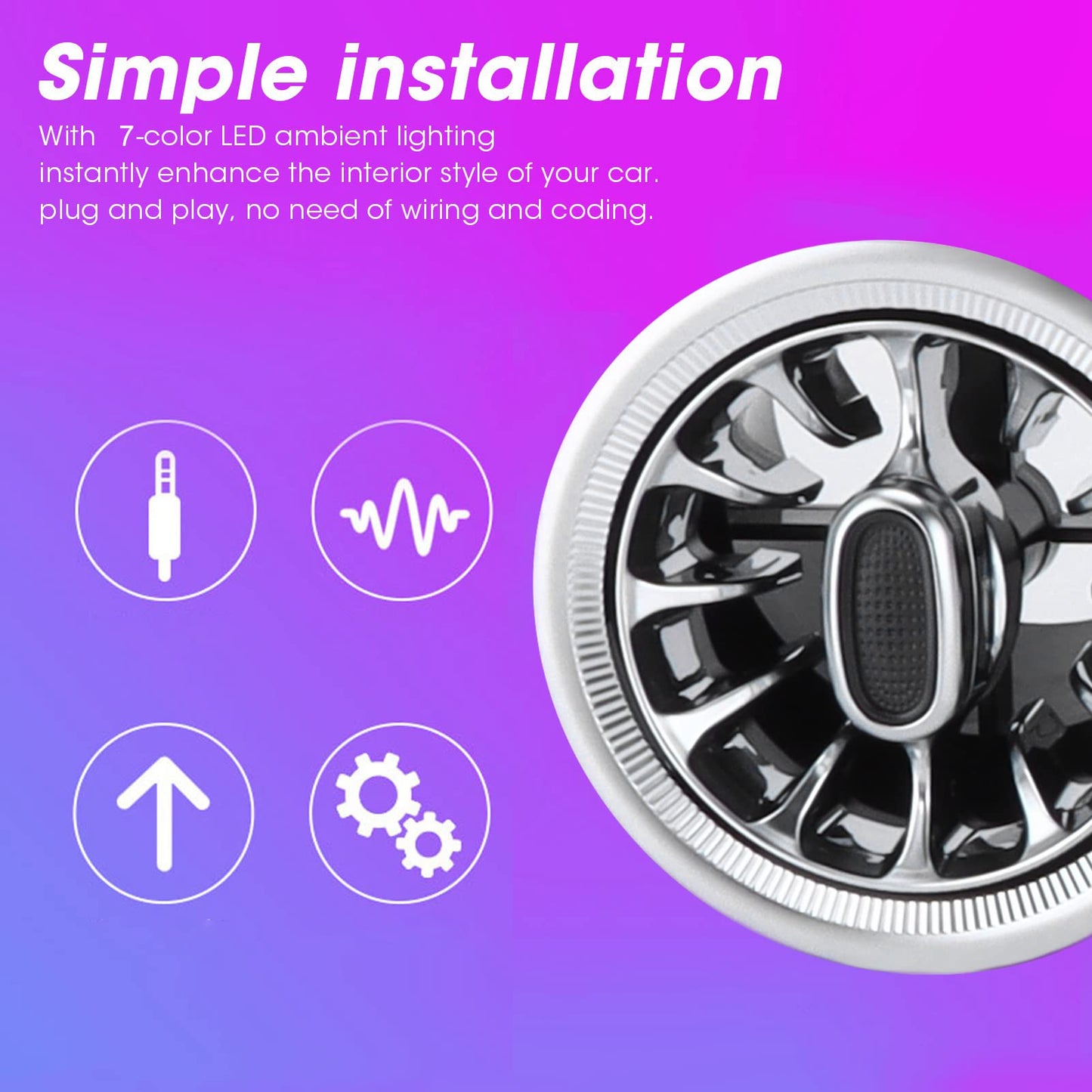 6pcs 7 Color Front LED Turbine Air Vent Ambient Light Kits Dashboard Air Vent Ambient Light Replacement for Benz S Class W222 2014‑2017 (Only for Left Hand Drive)