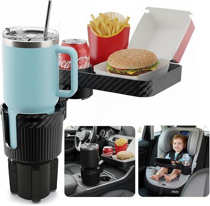 OtterVerz 11 Upgraded Car Cup Holder Tray, 3 in 1 Car Cup Holder Expander Adapter, 360Â° Rotating Detachable 10.5" Car Food Tray Table for Eating, Road Trip Essentials, Fits Yeti/Hydro Flask 16â46oz