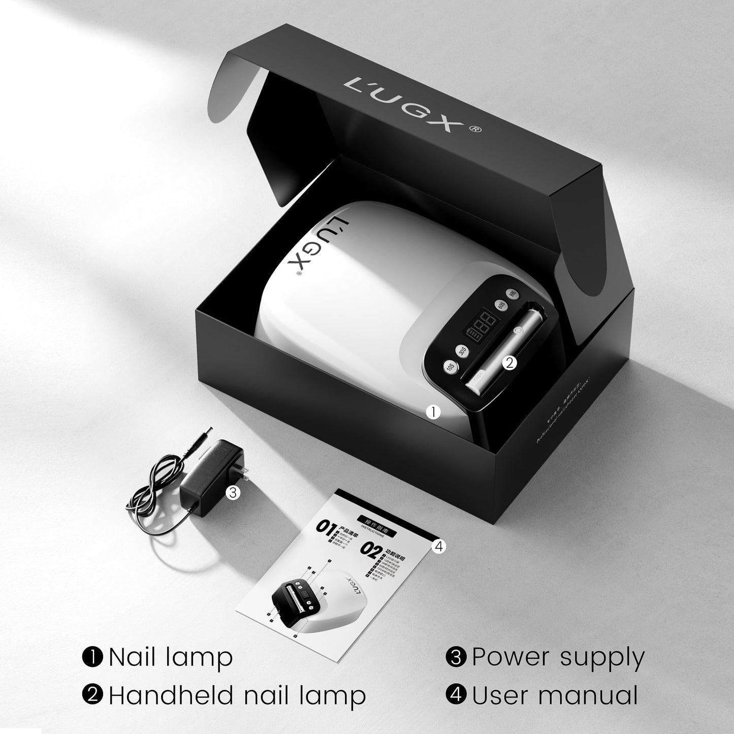 L'UGX 2 in 1 UV LED Nail Lamp, Rechargeable UV Light for Gel Nails, Cordless Nail Dryer with Handheld Gel Light for Nail Polish, Perfect for Home Salon Manicure