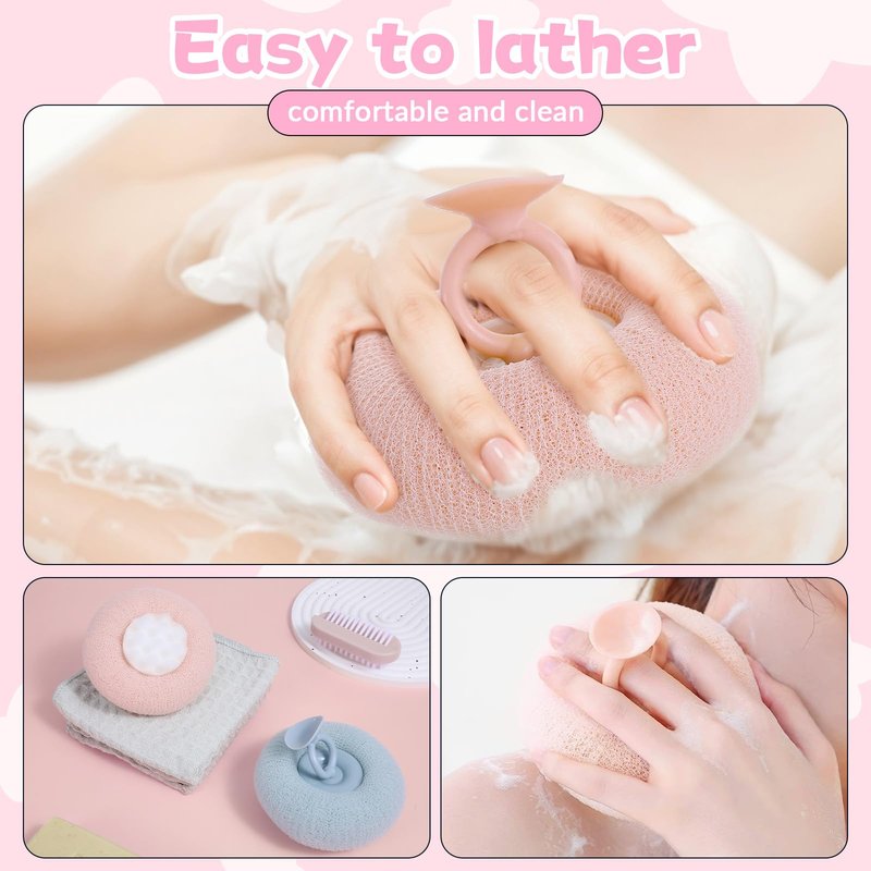 YBEATY 2 PCS Soft Sunflower Suction Cup Bath Ball Bath Body Brush Exfoliating Mesh Sponge Cleaning Scrubber Sponge with Finger Rings Shower Loofah Sponges for Women Men Scrub The Body Accessories