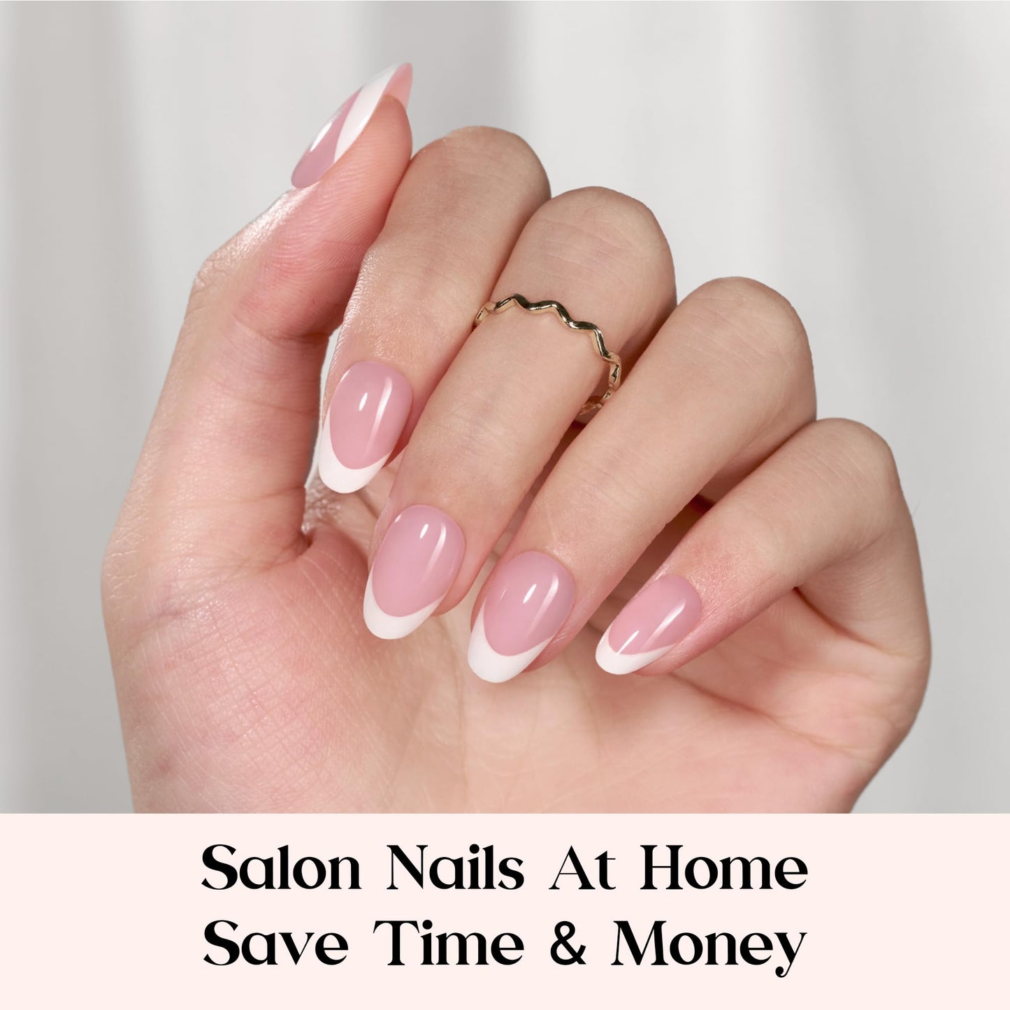 Beetles X Press Plus French Tip Nails | Petal French | Pink Ultra-Short Almond French Tip Press On Nails-210 Pcs 16 Sizes Natural Salon Quality Nail Tips