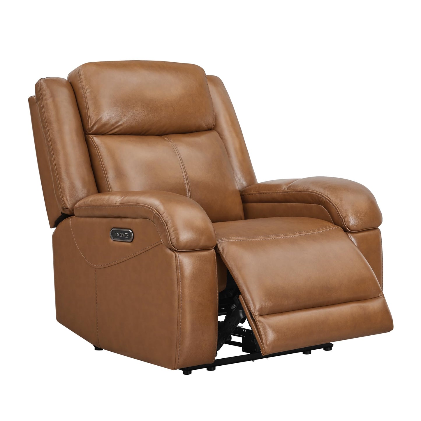 Watson & Whitely Genuine Leather Power Recliner Chairs for Adults, Wall Hugger RV Recliner with Power Headrest & Charging Ports, Electric Recliner Sofa Chair for Living Room, Saddle Brown