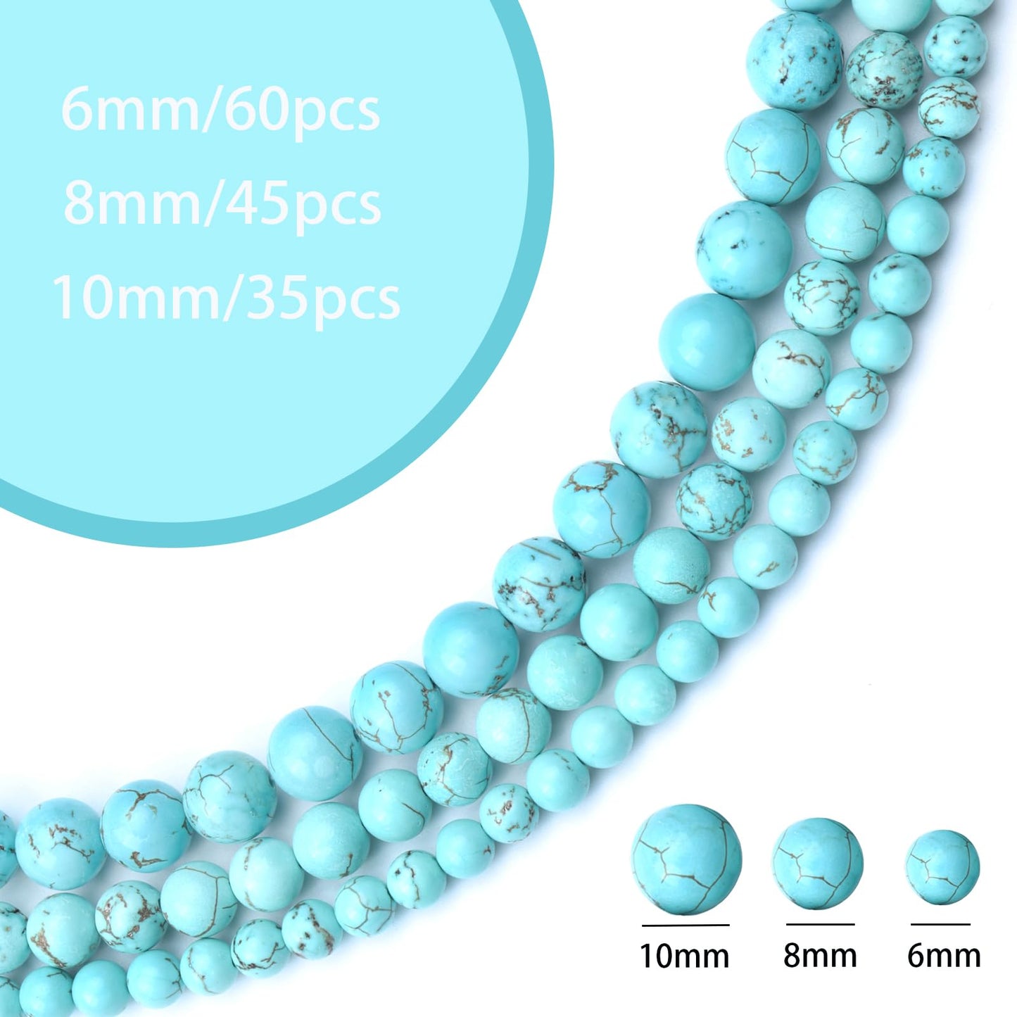 Siomia 45pcs 8mm Natural Blue Turquoise Gemstone Beads Energy Healing Crystal Round Loose Stone Beads for Jewelry Making, DIY Bracelets Necklaces