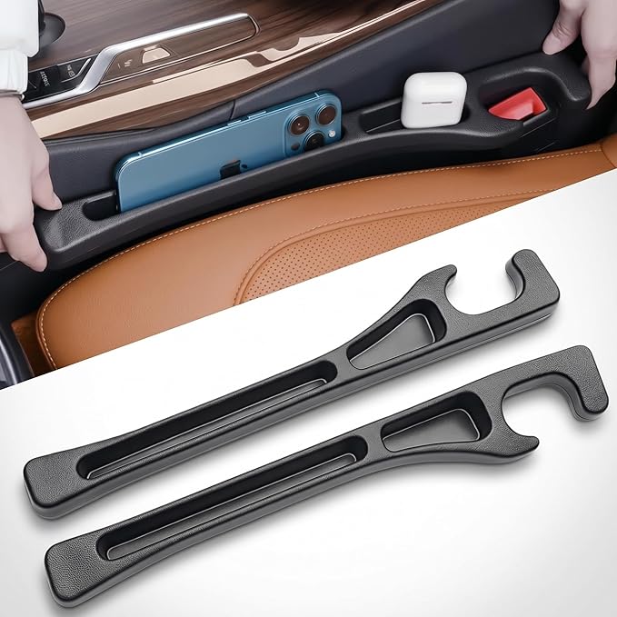 2 Pack Car Seat Gap Organizer, Seat Gap Filler Plug for Cars, SUVs & Trucks â Prevents Lost Items, Great for Rideshare, Daily Commute & Long Trips, Universal Fit PU Leather, Black