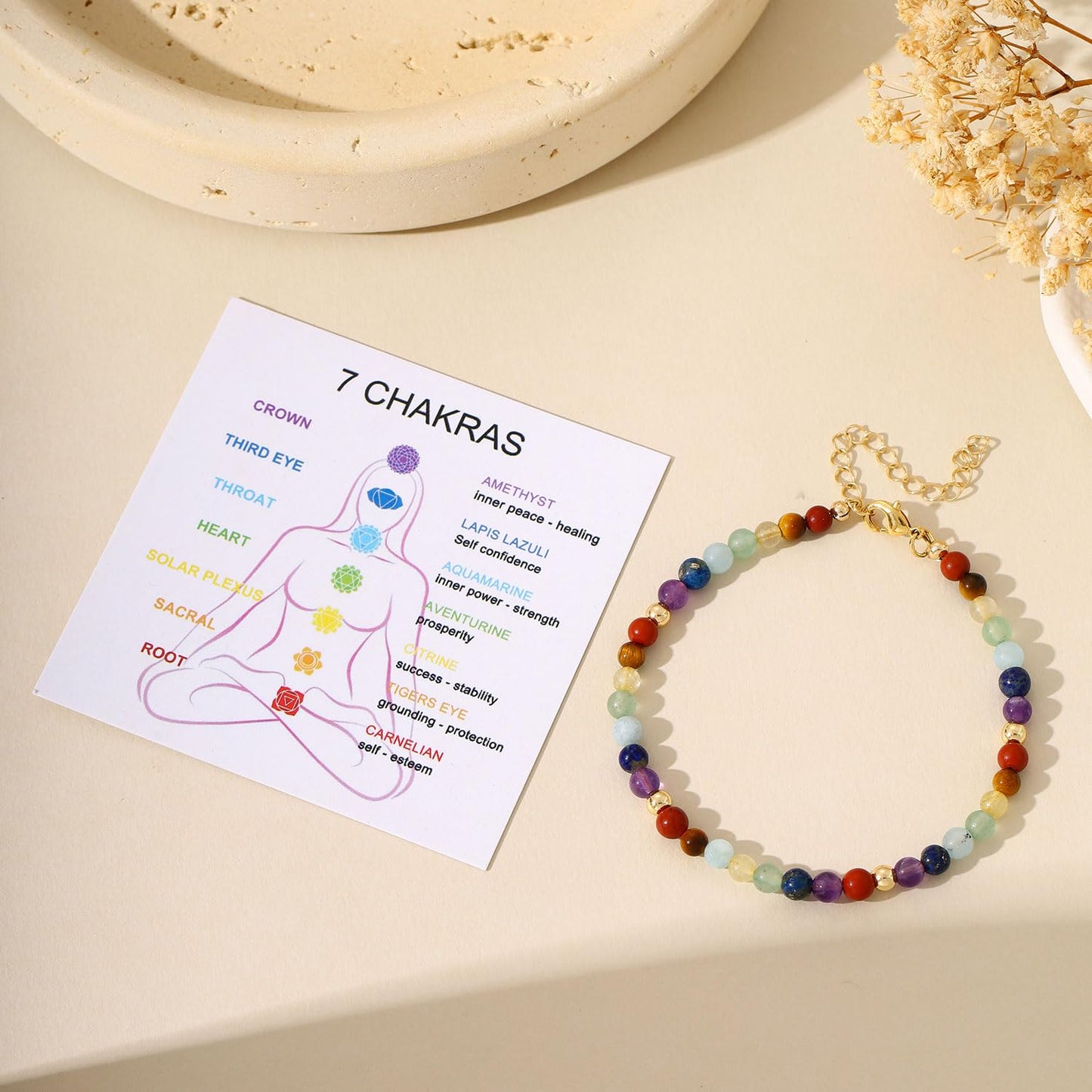 Chakra Bracelets for Women, Crystals and Healing Stones Bracelet for Women Anxiety Healing Bracelet for Woman, 7 Chakra Healing Crystals Spiritual Gifts Meditation Relief Anxiety Jewelry (7)