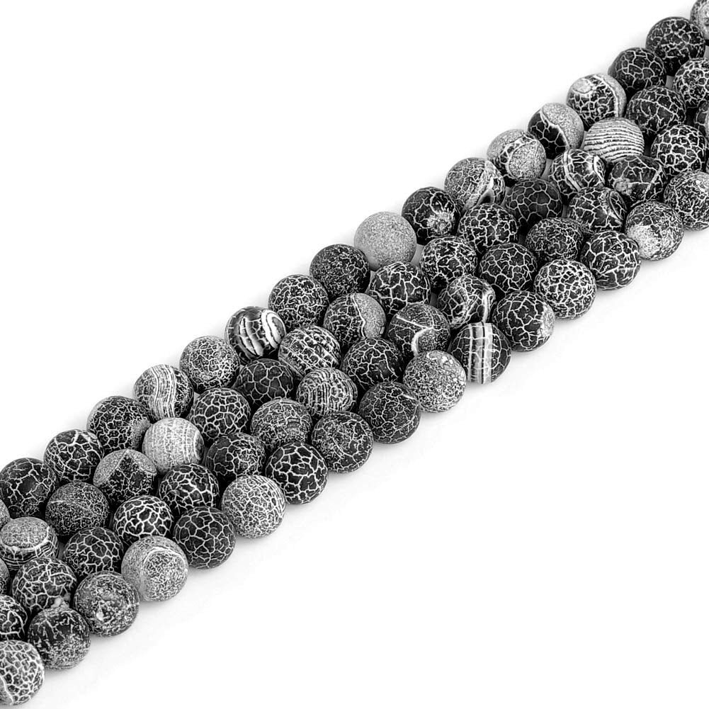 10mm Natural Black Frosted Agate Gemstone Round Loose Beads Crystal Stone Bracelet Necklace Accessories Crafts for Jewelry Making DIY,1 Strand 15"