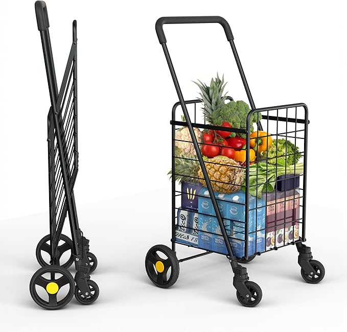 Our Modern Space Shopping Cart & 360Â° Swivel Wheels | Foldable Collapsible & Lightweight | Perfect for Groceries Laundry Utility Cart - Black