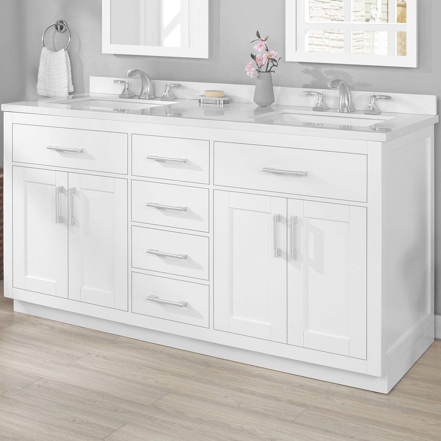 OVE Decors Bailey 60 in. White Undermount Double Sink Bathroom Vanity with White Premium Quality Countertop