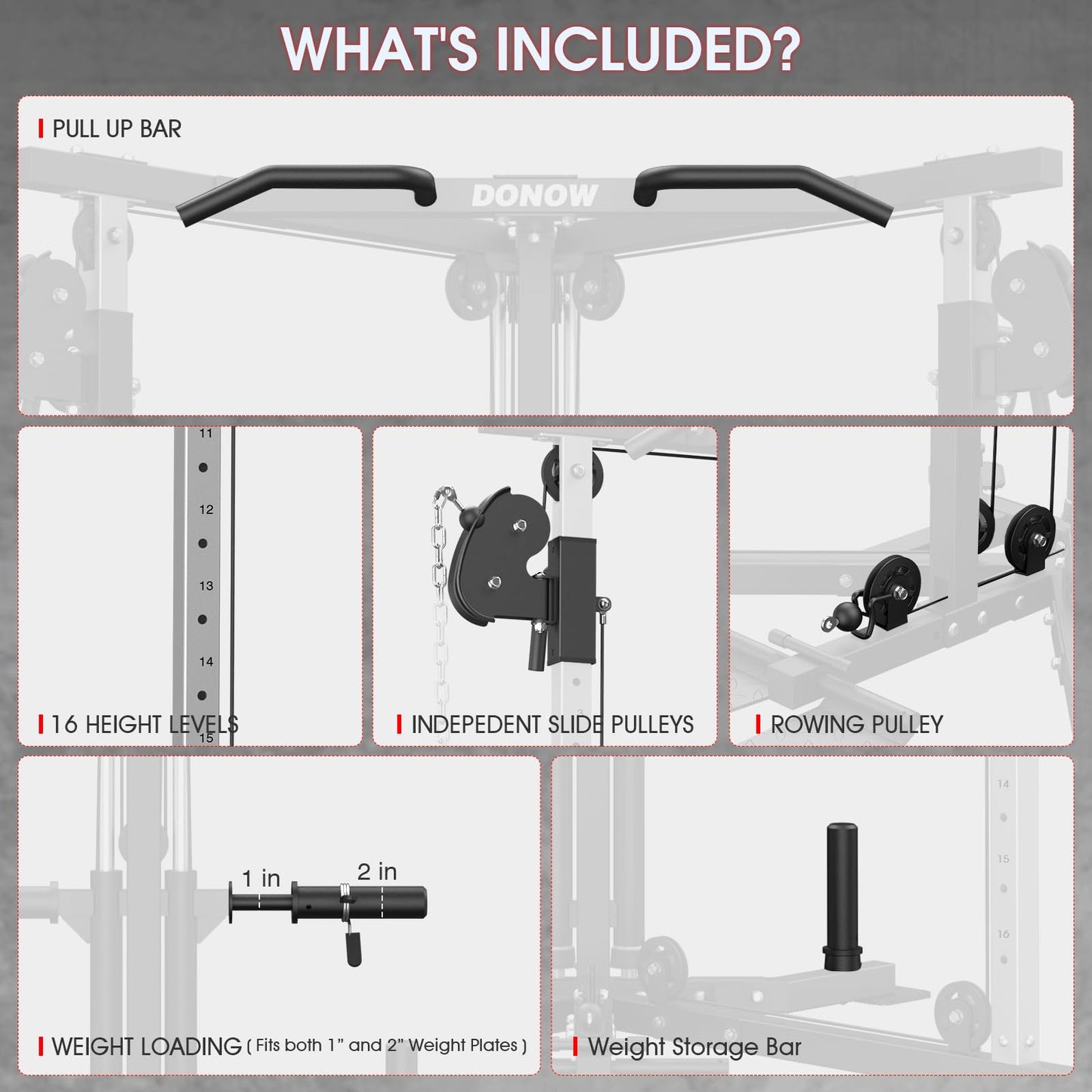 DONOW Cable Crossover Machine, Cable Fly Machine Home Gym System Workout Station with Dual Pulley System Pull-Up Bar Cable Bar and LAT Pull Down System