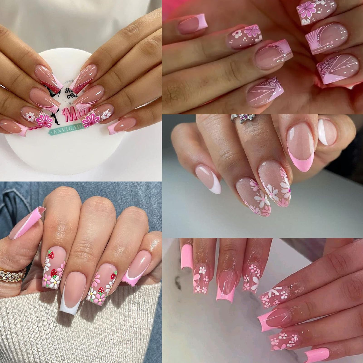 5 Sheets Flower Nail Art Stickers 3D Self-Adhesive Spring French Pink Daisy Floral Design Decals Summer Sunflower Nail Stickers Women DIY Decoration