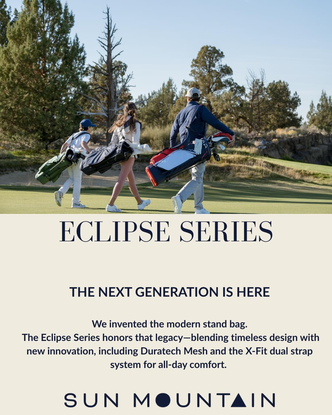 Sun Mountain Men's Eclipse 2.5 LS Lightweight Stand Golf Bag 4-Way Top - 8 Pockets, X Fit Dual Strap System, Push & Electric Cart Compatible Compression Base, 2025 Model - Black-White