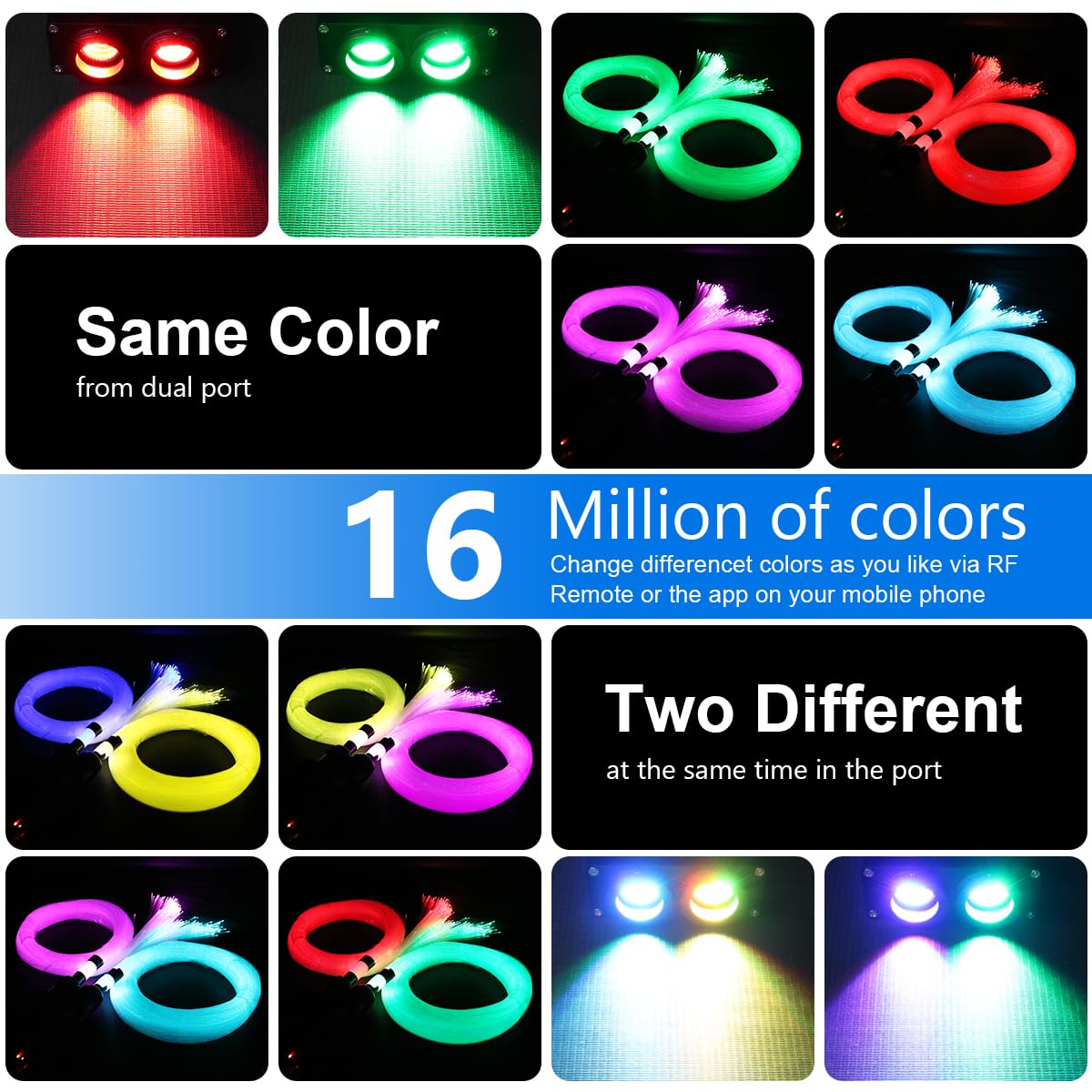 AZIMOM Dual Color 32W Sound-Activated Mix860pcs Fiber Optic Starlight Headliner Kits 13.1ft Fiber Strands APP/Bluetooth Remote Control Star Ceiling Car Home Roof Decor