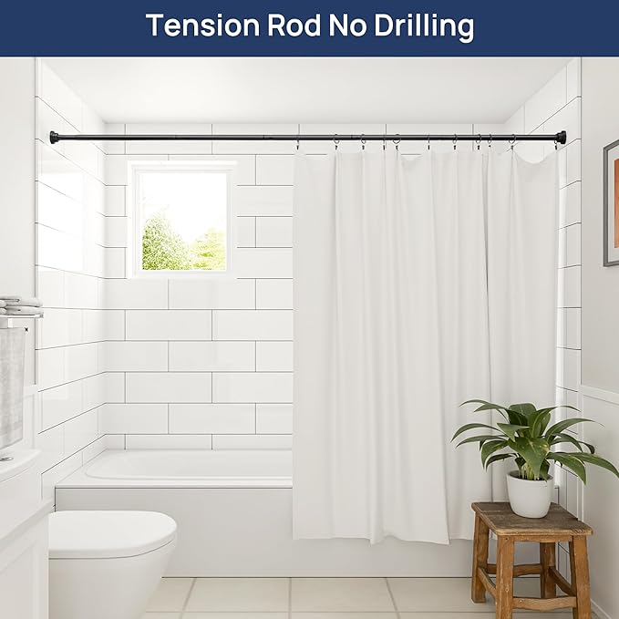 ENJOYBASICS 2 Pack Adjustable Spring Tension Curtain Rods 32 to 78 Inches, Stainless Steel Matte Black Shower Rod No Drilling for Window, Bathroom, Closet, Room Divider, 7/8" Diameter