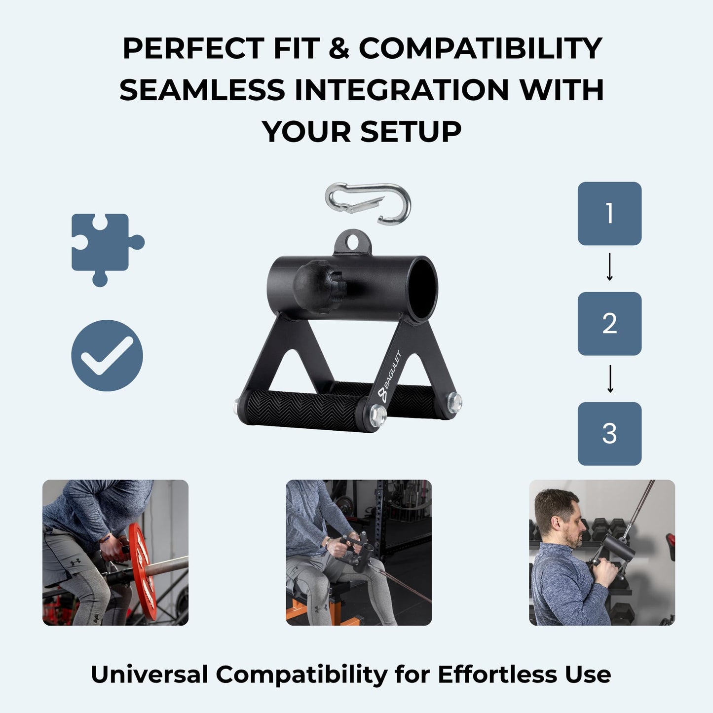 Bagulet V Bar Attachment: Row Machine, LAT Pulldown, Landmine Handle, Soft Grip, Black, Home Gym Fitness Equipment, Includes Cooling Towel, Versatile Steel Design, Fits 2" Olympic Bars"