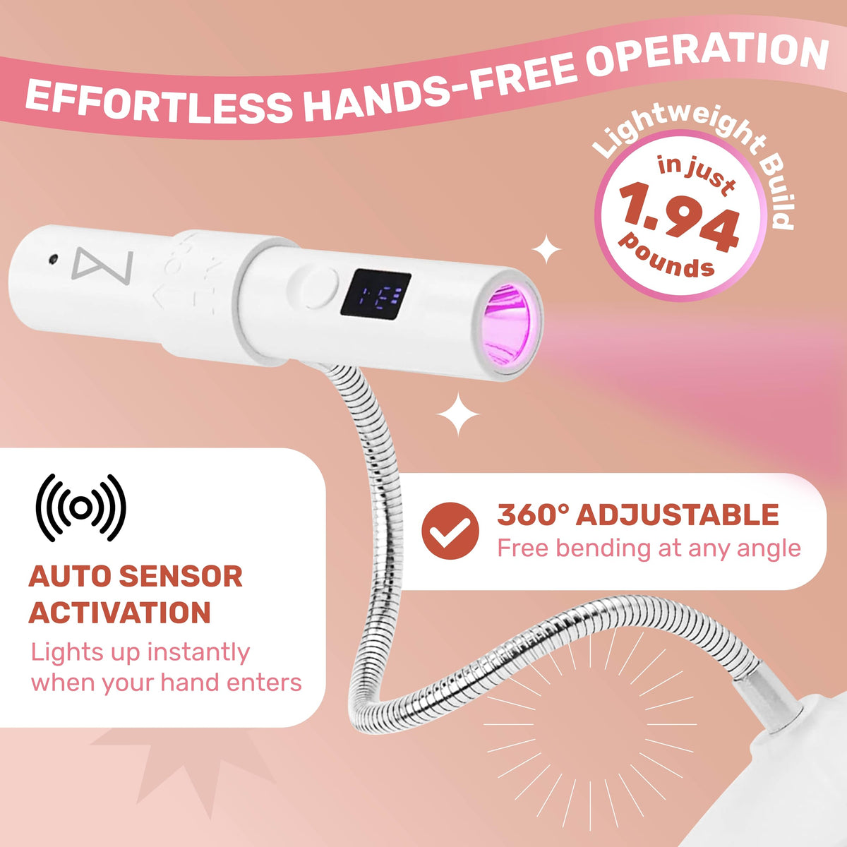 M - GlamCure GO Nail Flash Cure Lamp with Focus Beam Technology, Touch Screen - LED & UV Nail Light - Curing Lamp for Gel Nails, Acrylic, Builder - Portable & Adjustable