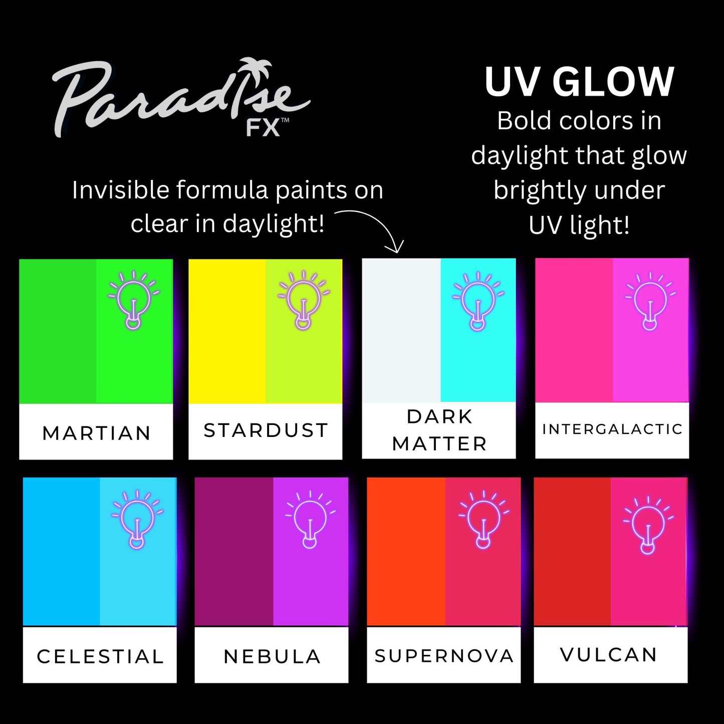Mehron Paradise FX Neon UV Glow 8 Color Palette | Magnetic Refillable Special Effects Paint Palette | Professional Water Activated Paint for Raves, Costumes, SFX, Halloween, Cosplay | Made in the USA
