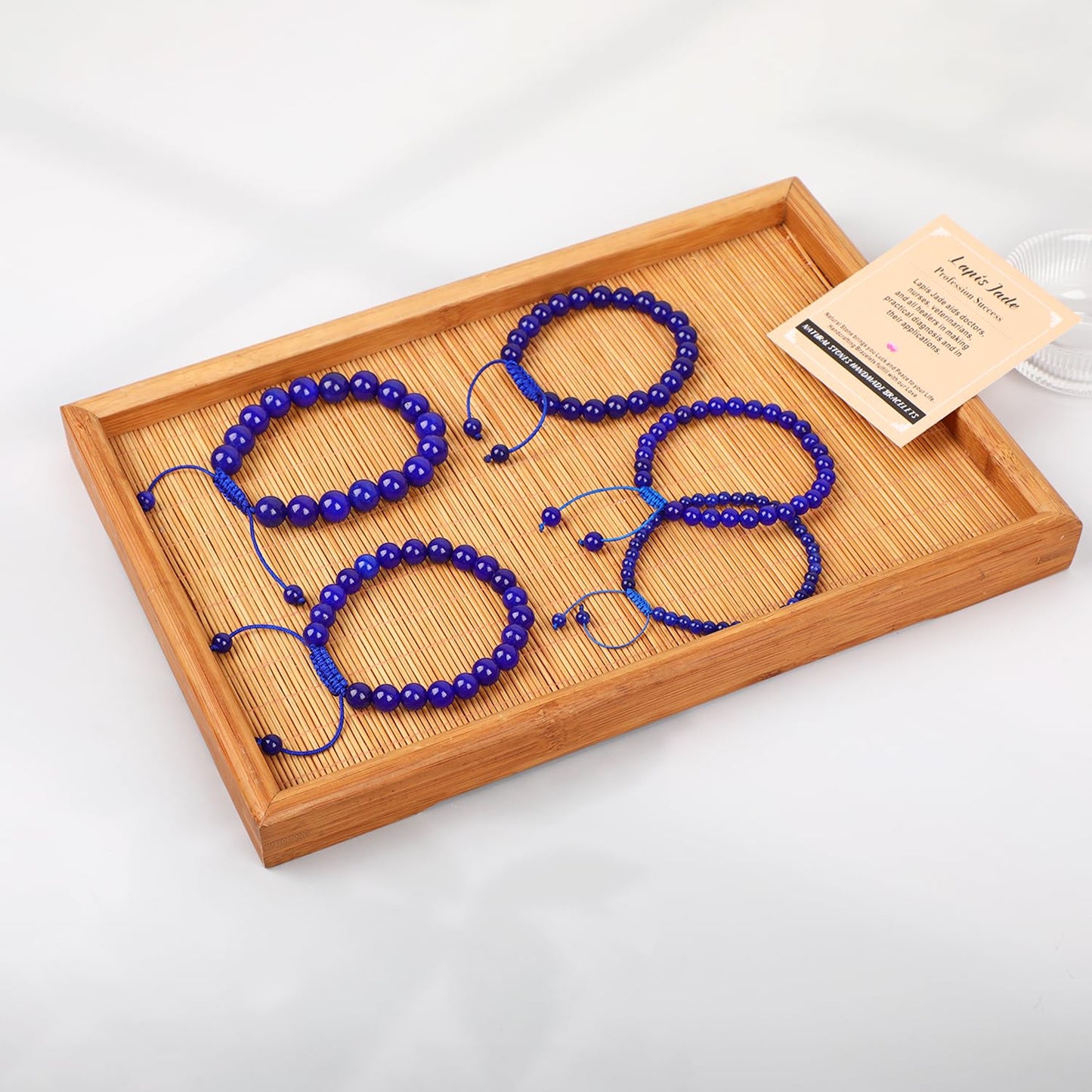 AD Beads 4mm Blue Lapis Jade - Profession Success - Handmade Natural Stone Crystal Bracelet with Adjustable Macrame String - Yoga Healing Power Energy Gifts for Men and Women