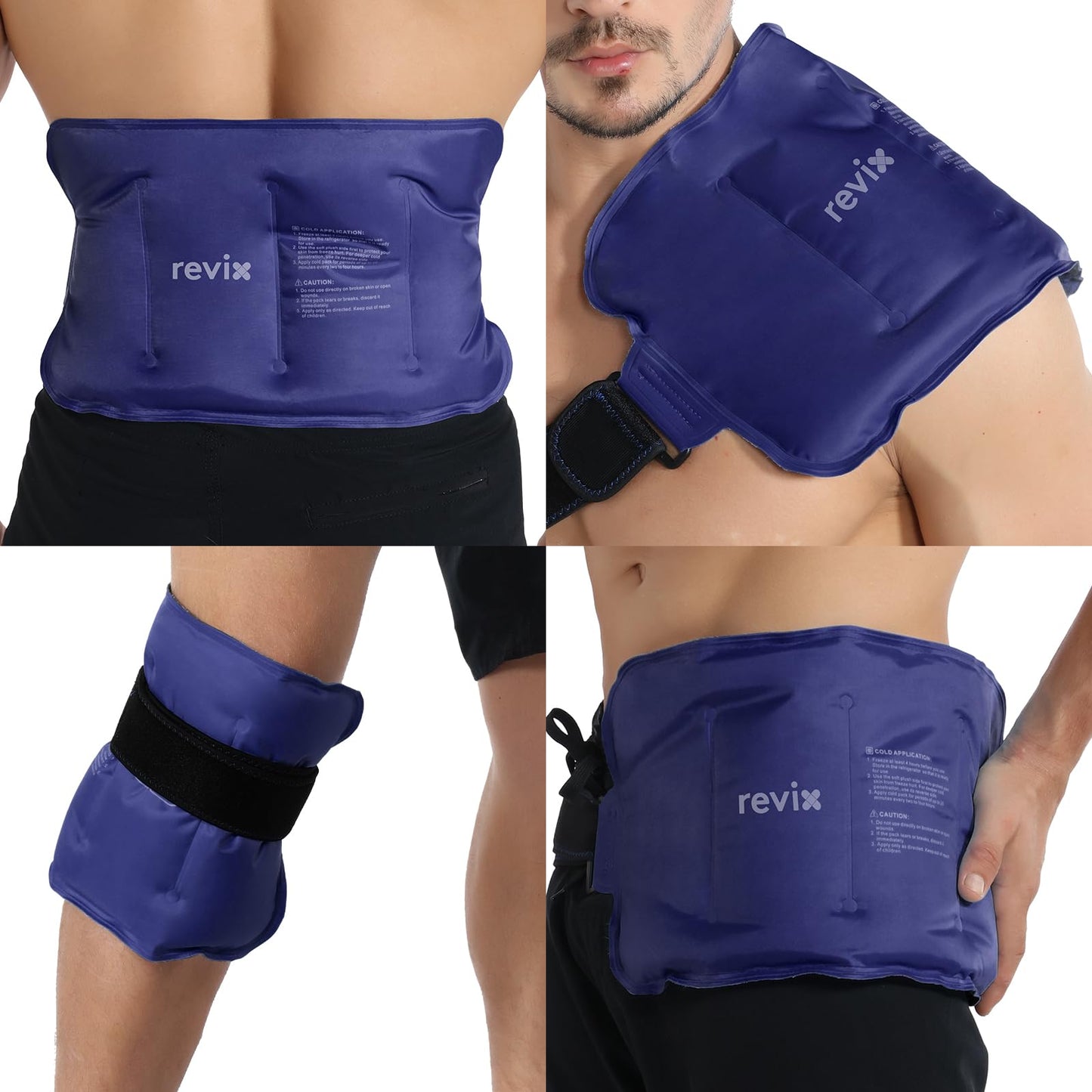 REVIX Ice Pack for Injuries Reusable Gel for Lower Back, Cold Packs for Back Shoulder, Elbow, Hip, Leg, Wrap Around Entire Knee, Soft Cold Compress,16 × 9" Navy"