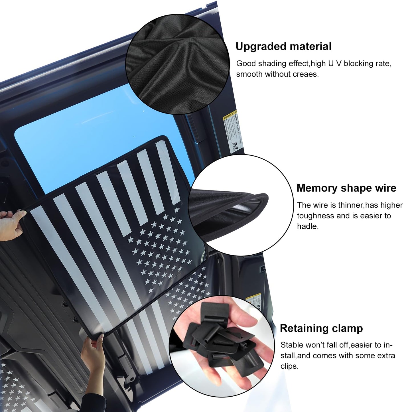 for Hummer EV Accessories 4 Top Glass Sunroof Sun Shade,No Gaps No-Sagging Roof Sun Shade Heat Insulation Foldable Reflective UV for Hummer EV SUV Pickup 2022-2024-2025 2026 (American Flag)