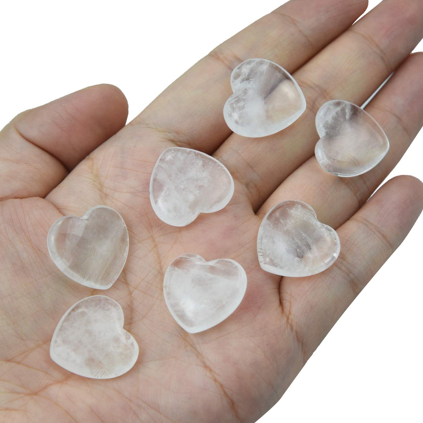 Marrywindix 15 Packs 0.8 Inch Healing Crystal Natural White Crystal Heart Love Carved Palm Worry Stone Chakra Reiki Balancing