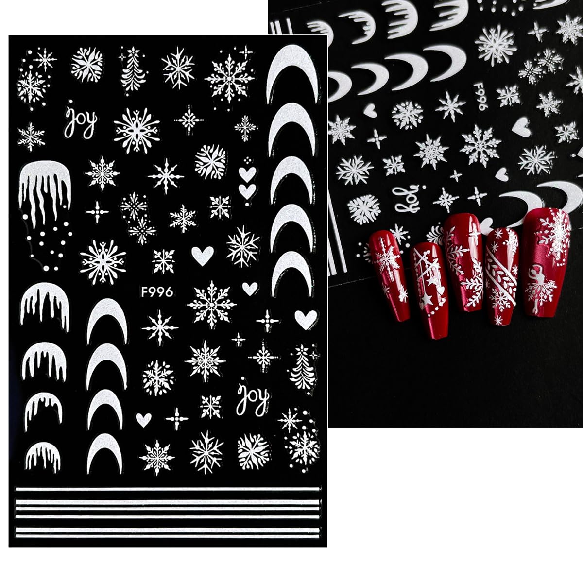 10 Sheets Christmas Nail Art Stickers Snowflake Nail Stickers White Nail Decals Winter Self Adhesive Nail Art Supplies for Women Girls DIY Manicure Nail Art Decorations