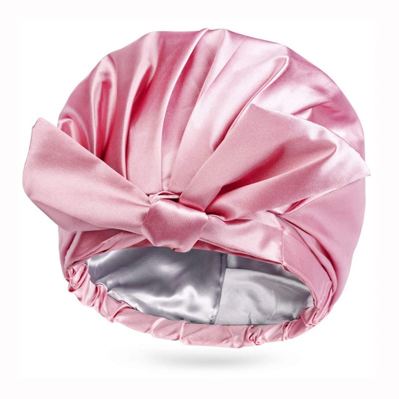 ZKLLGHE Large Shower Cap for Women Reusable Waterproof Adjustable Shower Caps with Silk Satin Lined Luxury Shower Cap for Long Hair(Pink)