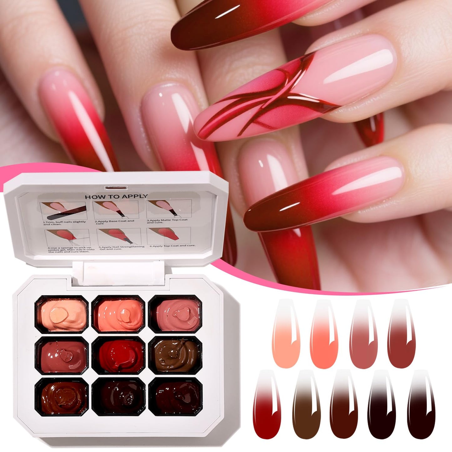 AOBOO Ombre Gel Nail Polish with Metal Grabber,100pcs Nail Sponges for Nail Pat Painting Gradient Blooming gel ombre & pat paint for nails Multistyle French Manicure Nail Art