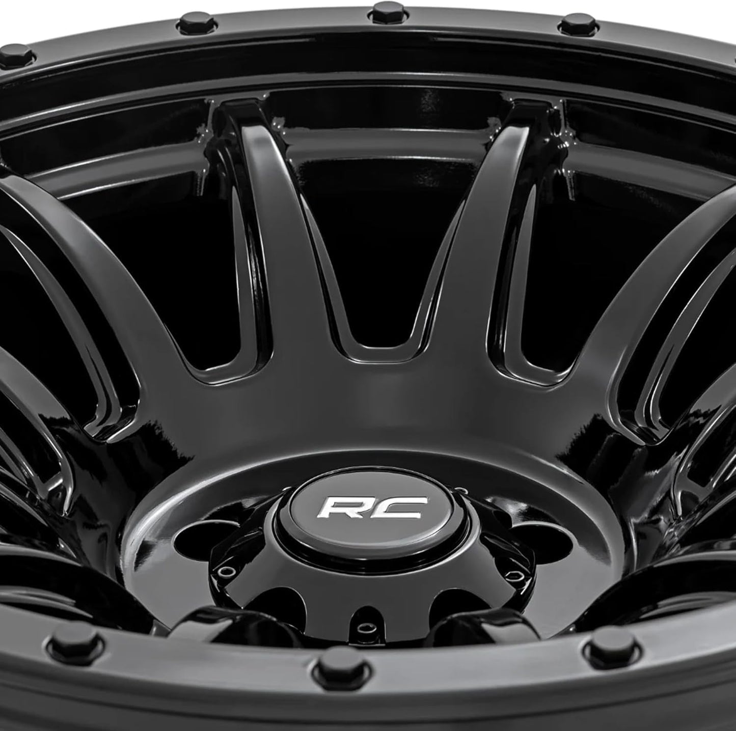 Rough Country 90 Series 20x9 Wheel - 6x5.5" Bolt Pattern, +0mm Offset, One Piece Aluminum Rim, Gloss Black Finish with 12-Spoke Design for Trucks, Jeeps, Off-Road