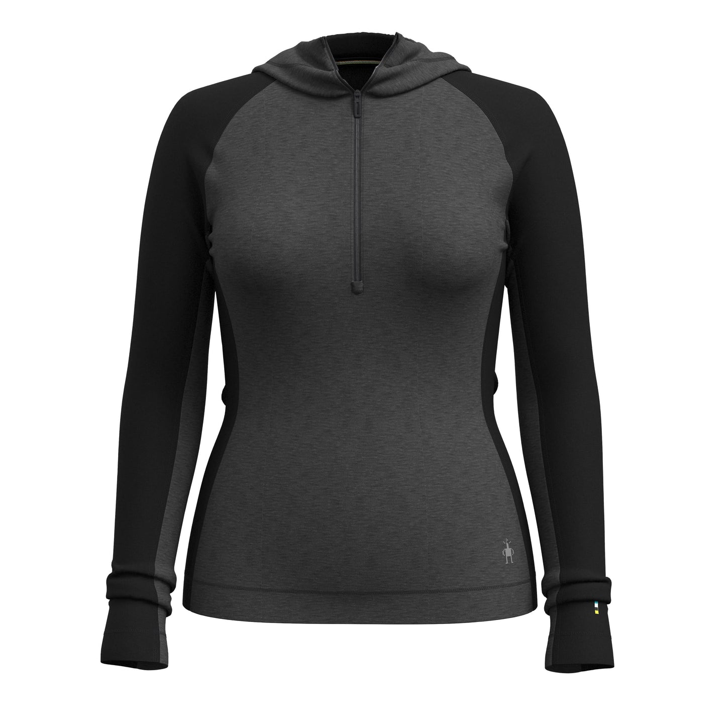 SmartWool Womens Classic Thermal Merino Base Layer 1/2 Zip Hoodie Black-Charcoal Heather Medium