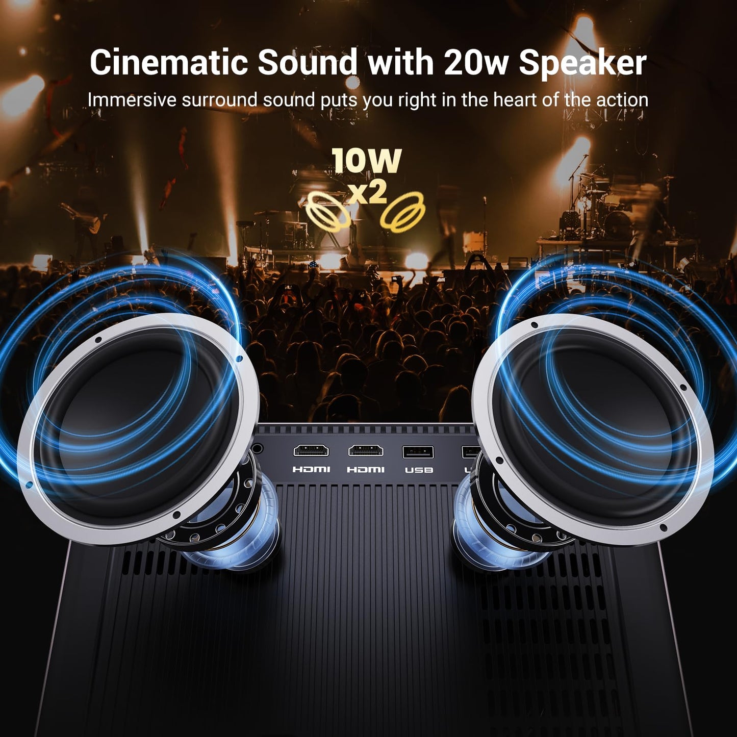Projector 4K with WiFi and Bluetooth [2000 ANSI/AI Auto Focus/Built in Apps], Outdoor Movie Projector with Smart TV OS 2.0 & Dolby, HAPPRUN Home Theater Projector for Indoor/Outdoor Use