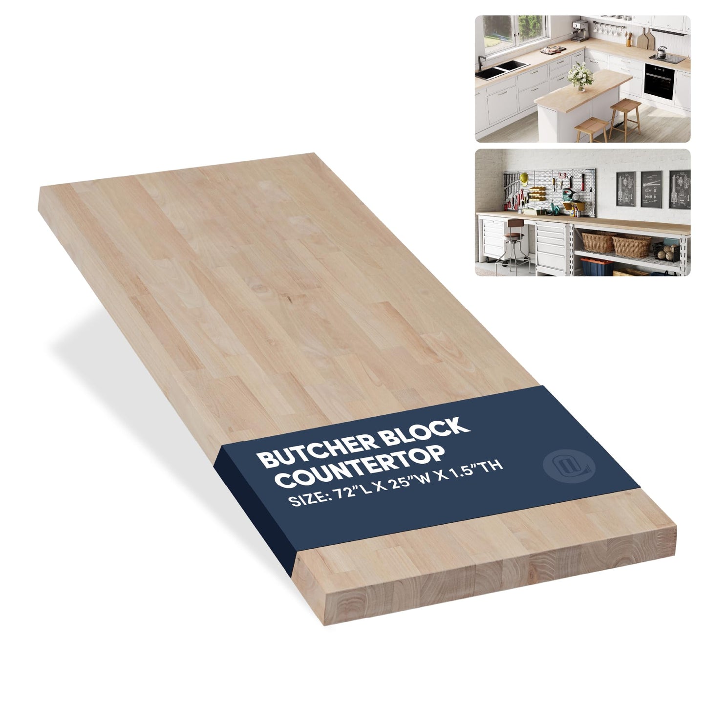 AllForWood 72''L x 25''W x 1.5''Th Birch Premium Solid Wood Butcher Block Countertop, Butcher Block Table Top for DIY Washer Dryer/Island/Kitchen Countertop (Unfinished)