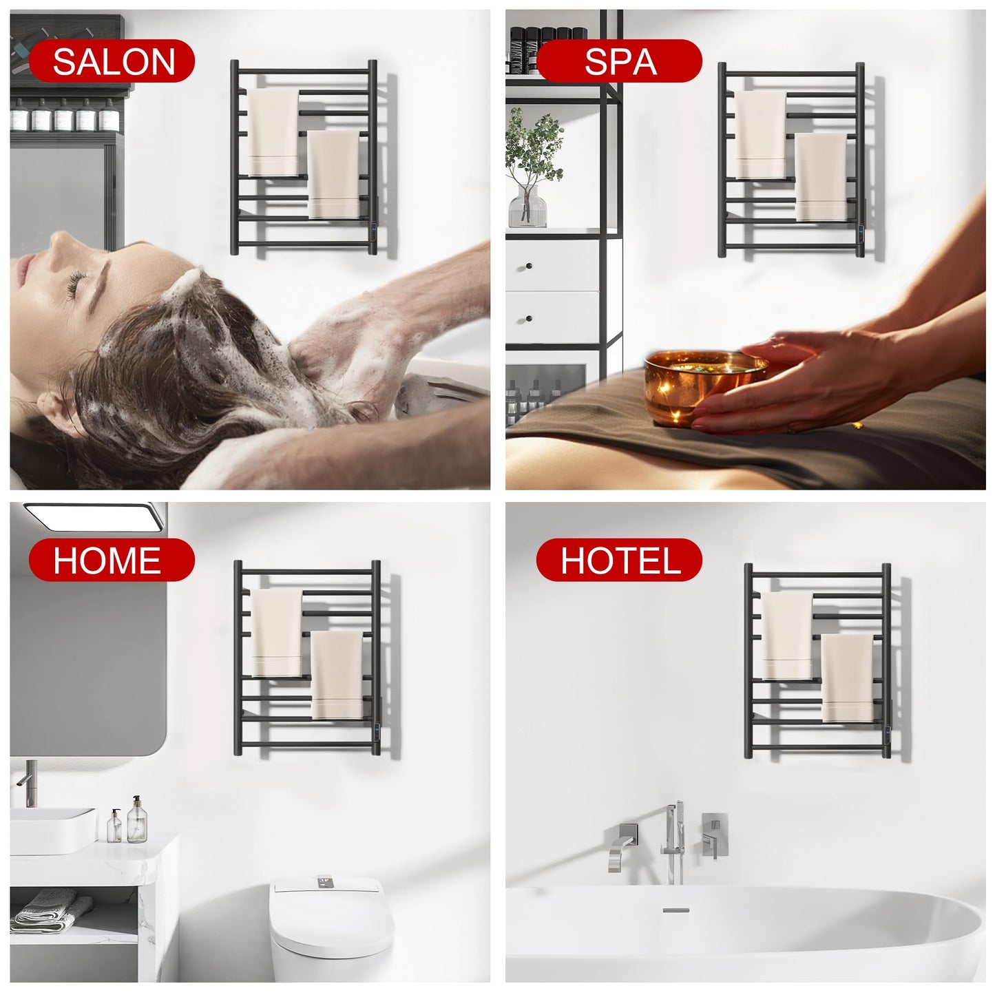 BLARALA Heated Towel Racks for Bathroom, Wall Mounted Electric Towel Warmer Racks with Timer & Temperature Control, 8 Bar Stainless Steel Towel Heater for Bathroom, Matte Black, Plug-in