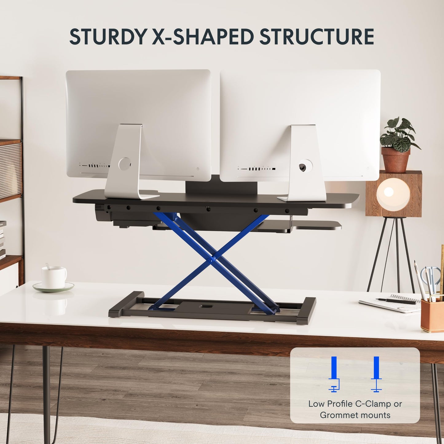 FLEXISPOT 40" Electric Standing Desk Converter, Height Adjustable Riser, Sit to Stand Monitor and Laptop Workstation with Wide Keyboard Tray, Black