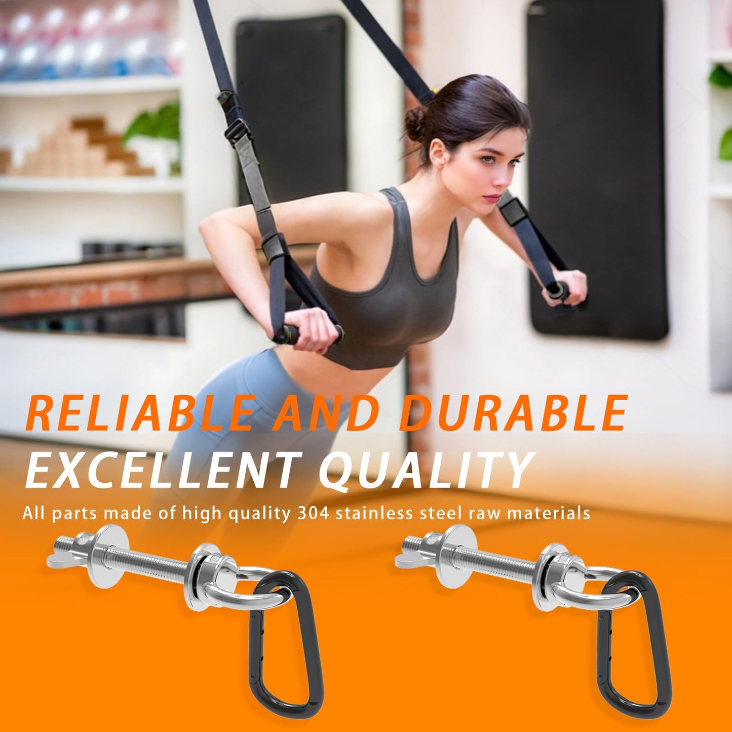 J Bryant Heavy Duty Rack Anchor – Stainless Steel Resistance Band Pegs with Large Carabiner for 5/8" & 1"" Power Rack – Multi-Purpose Attachment for Strength Training & Gym Equipment Storage"