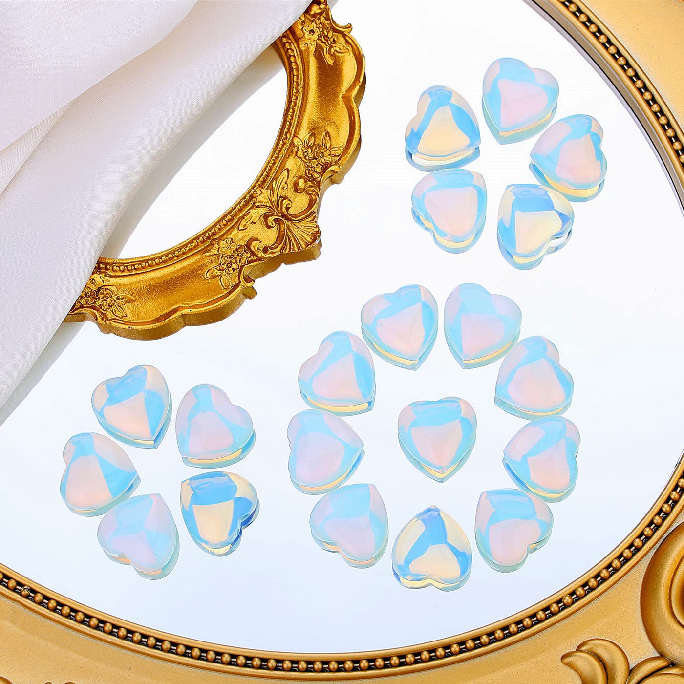 QINJIEJIE 20PCS Opalite Thick Heart Crystals Stones Natural Love Shaped Gemstones Pocket Quartz Crystal Bulk Polished Thumb Stones Set Worry Stone Reiki Energy Balancing Meditation Mini Gifts