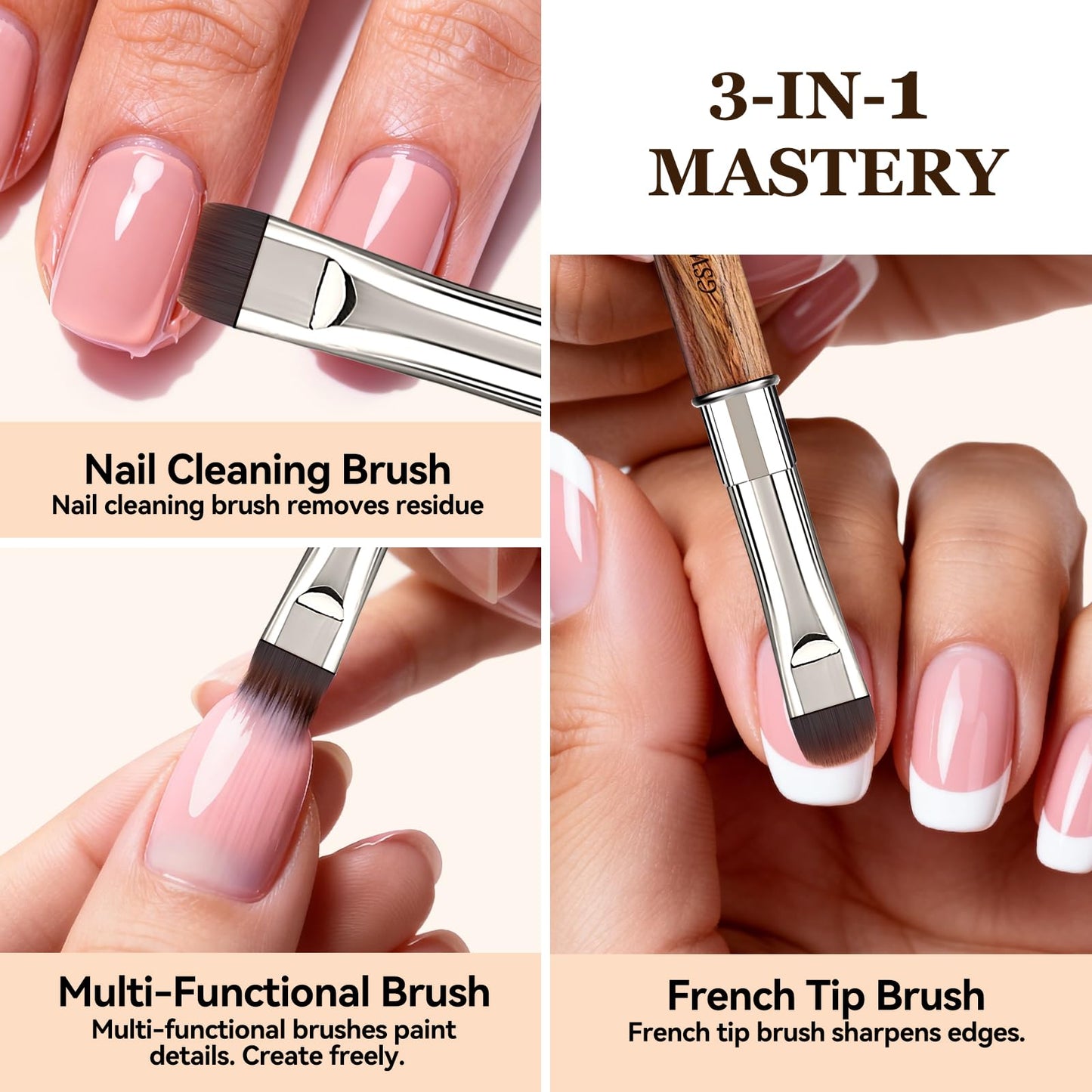 Nail Brush for French Tips and Clean Up | Gel Polish Brush with Wooden Handle & Storage Pouch (French Tip Brush（F18）)