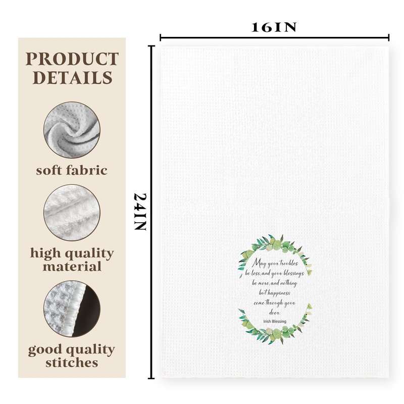 MNKVITMEAK Wreath Irish Blessing Kitchen Towels, Irish Blessing Gifts Dish Tea Towels, May Your Troubles Be Less Decorative Hand Towel for Kitchen Bathroom, 16x24 Inch IrishBlessing