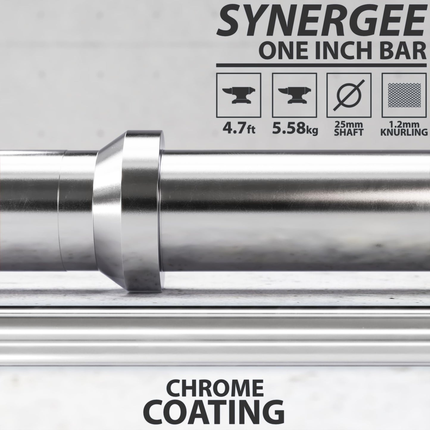 Synergee 1" Olympic Barbell Standard Weightlifting Barbell. 4.7'-foot Bar Weighing 5.58 KG/12.3 LB. Compatible with 1”-Opening Plates."