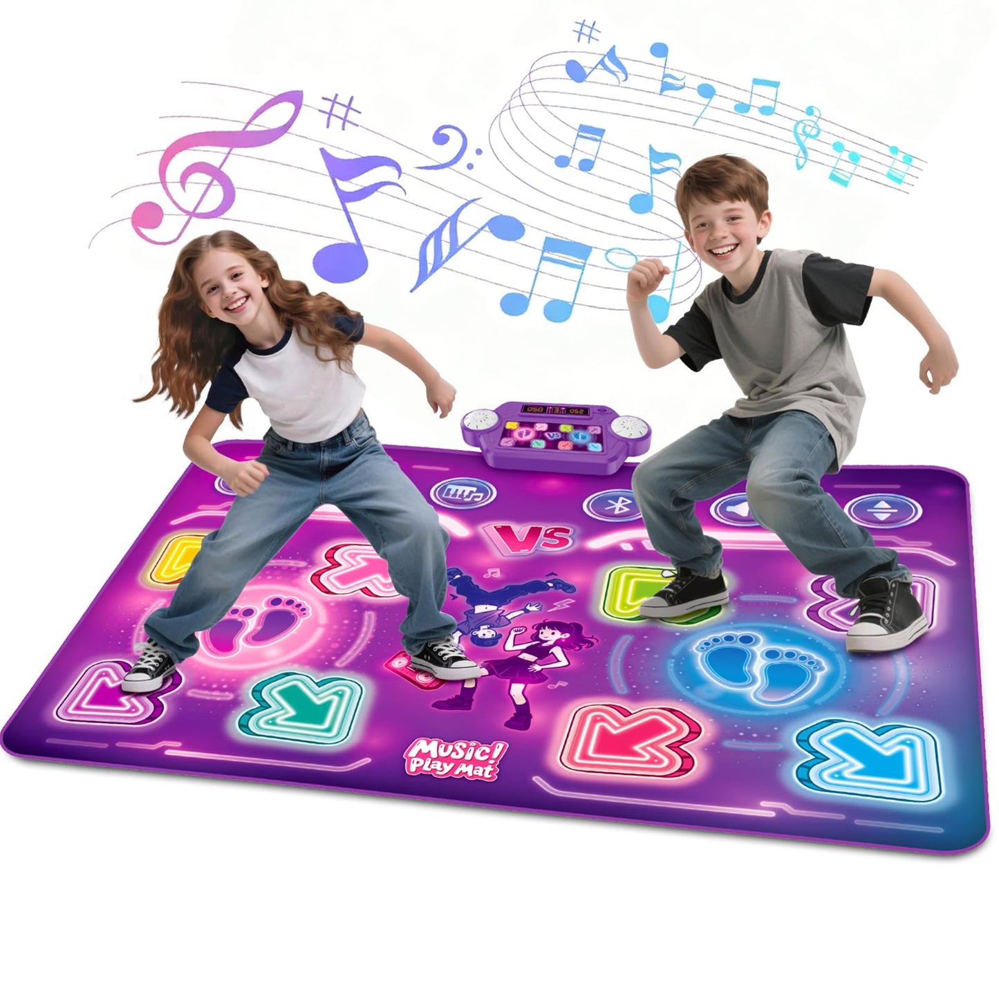 Amy & Benton Upgraded 2-Player Dance Mat for Toddlers 3-5, Dance Mat Toys for 4-8 Year Old Kids, Light Up Play Mat 8-Button with Bluetooth, Electronic Music Games Birthday Gifts for Girls Boys