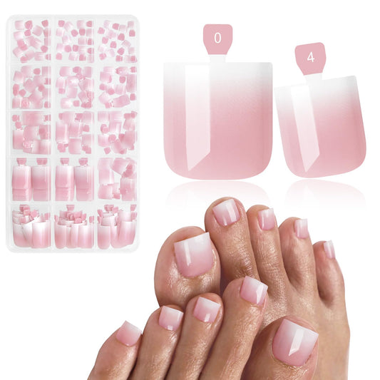 Bellelfin Ombre Press On Toenails For Women with Nail Adhesive Tabs, 150 Pcs Pink Ombre Toe Nail Press Ons, Short Square Toenail Press On, 15 Sizes Full Cover Acrylic Fake Toe Nails